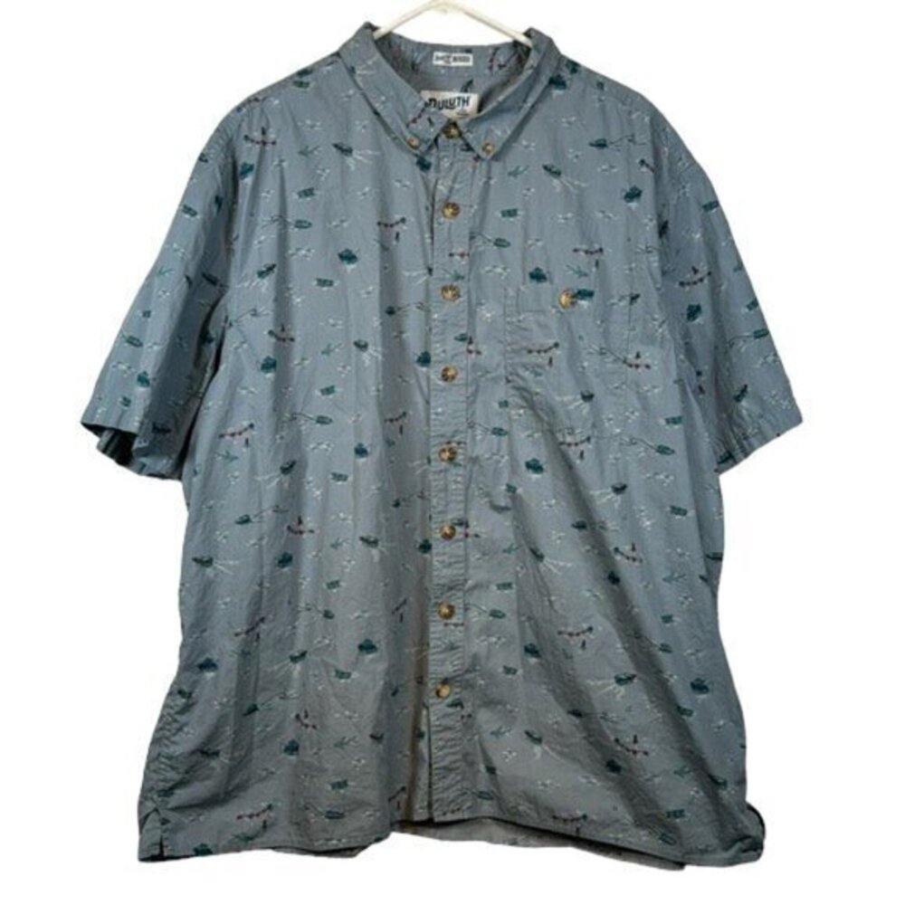 Duluth Trading Shirt Blue Untucked Relaxed Lake Camp Fish Beach Size 2XLT #6384